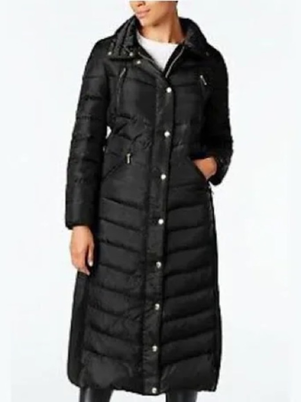 Michael Kors Women's Faux-Fur-Trim Hooded Down Maxi Coat Sz L